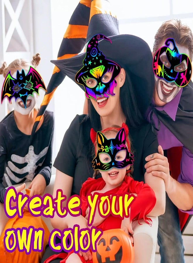 JMUQ Halloween Crafts Scratch Mask for Kids, 36Pcs Halloween Games Scratch Art Craft Kit Rainbow Paper for Party Favors Supplies Classroom Favors Activities - Image 5